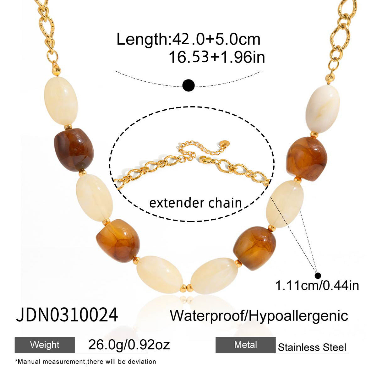 Collar de resina de acero de titanio chapado en oro de 18 quilates con PVD, geométrico minimalista para mujer
