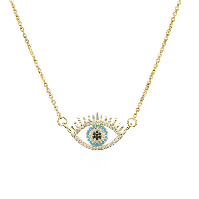 Demon Eye Pendant Necklace for Women Trendy Copper Inlay Rhinestone O-Chain Necklace