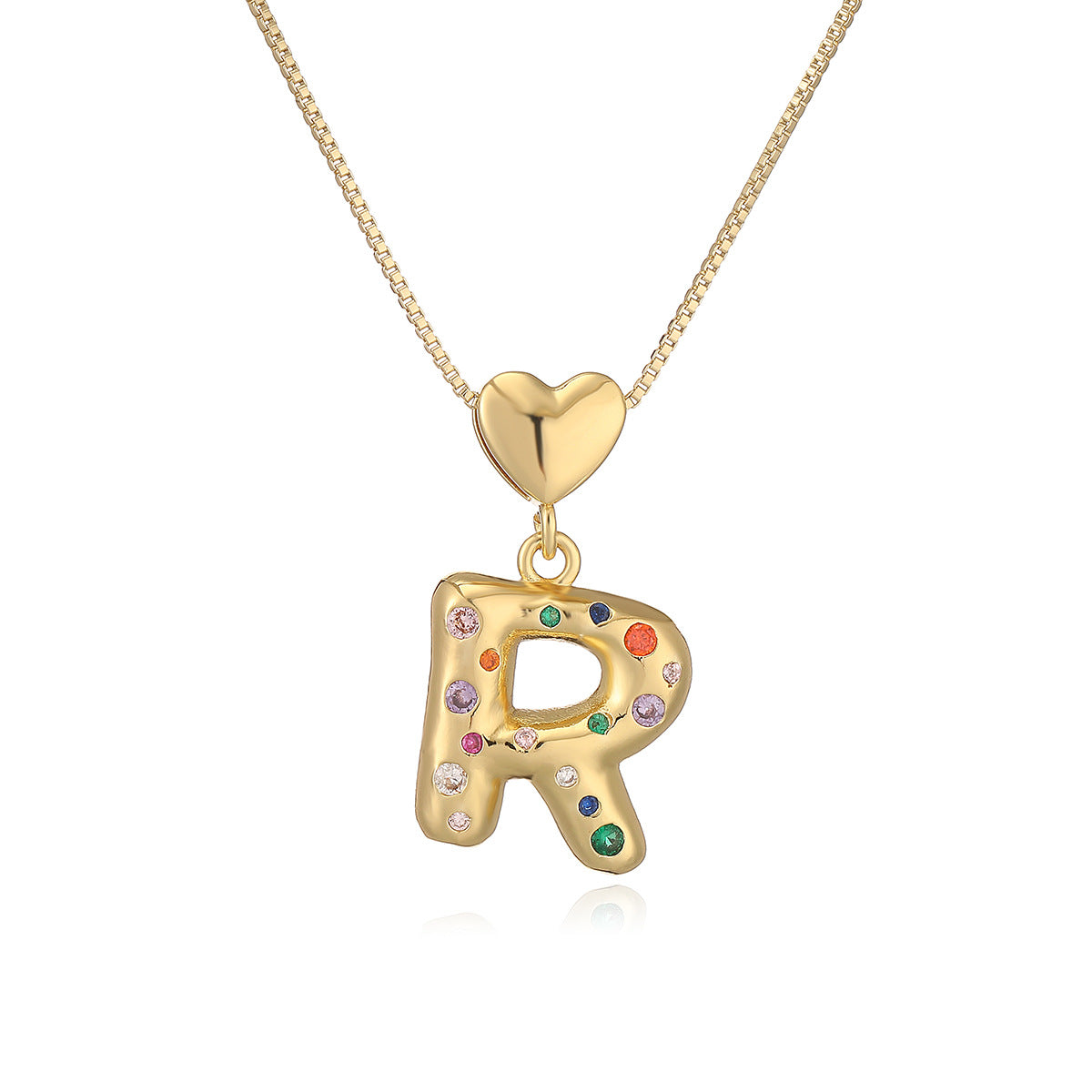 Collana Pendente Minimalista a Lettera in Rame Placcato Oro 18K con Intarsio di Zirconi per Donna