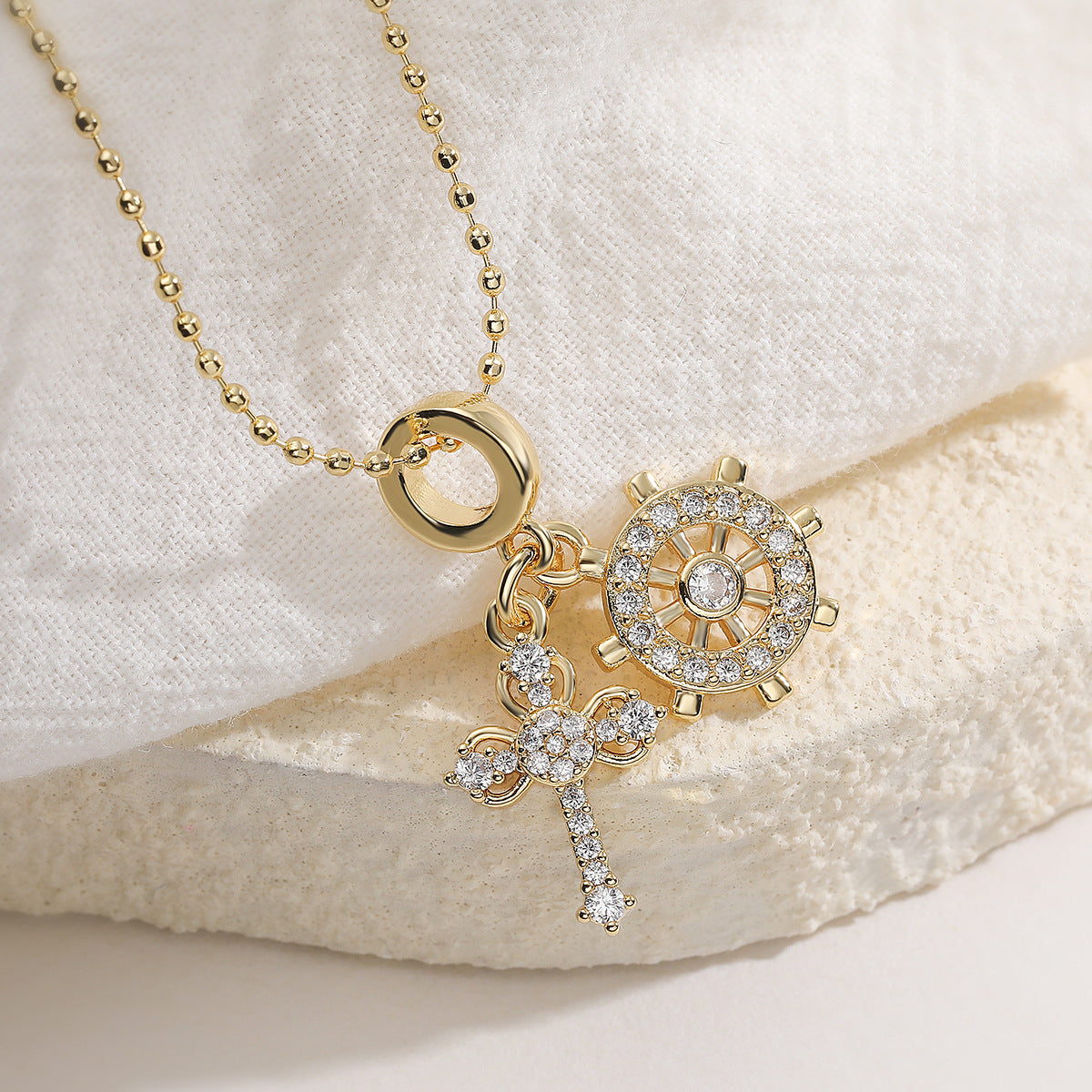 Minimalist Gold Plated Brass Cross Heart Cubic Zirconia Pendant Necklace for Women