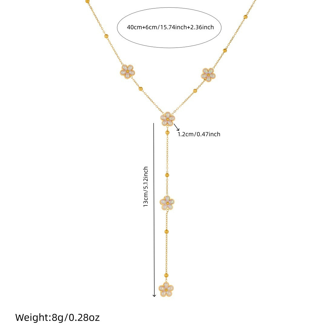 Gold Plated Stainless Steel Floral Pendant Necklace with Simulated Pearl Tassel for Women