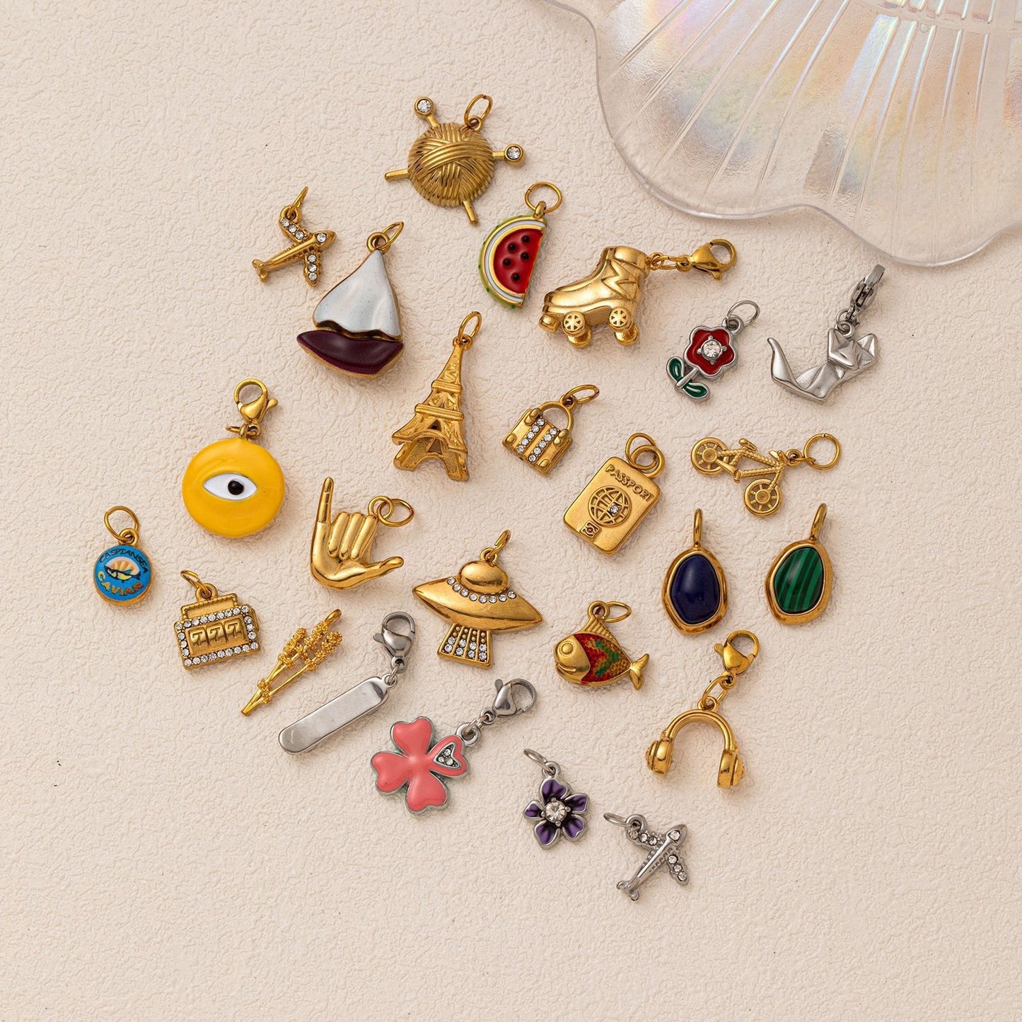 Vintage 18K Gold Plated Stainless Steel Fruit Charm Bar for Women