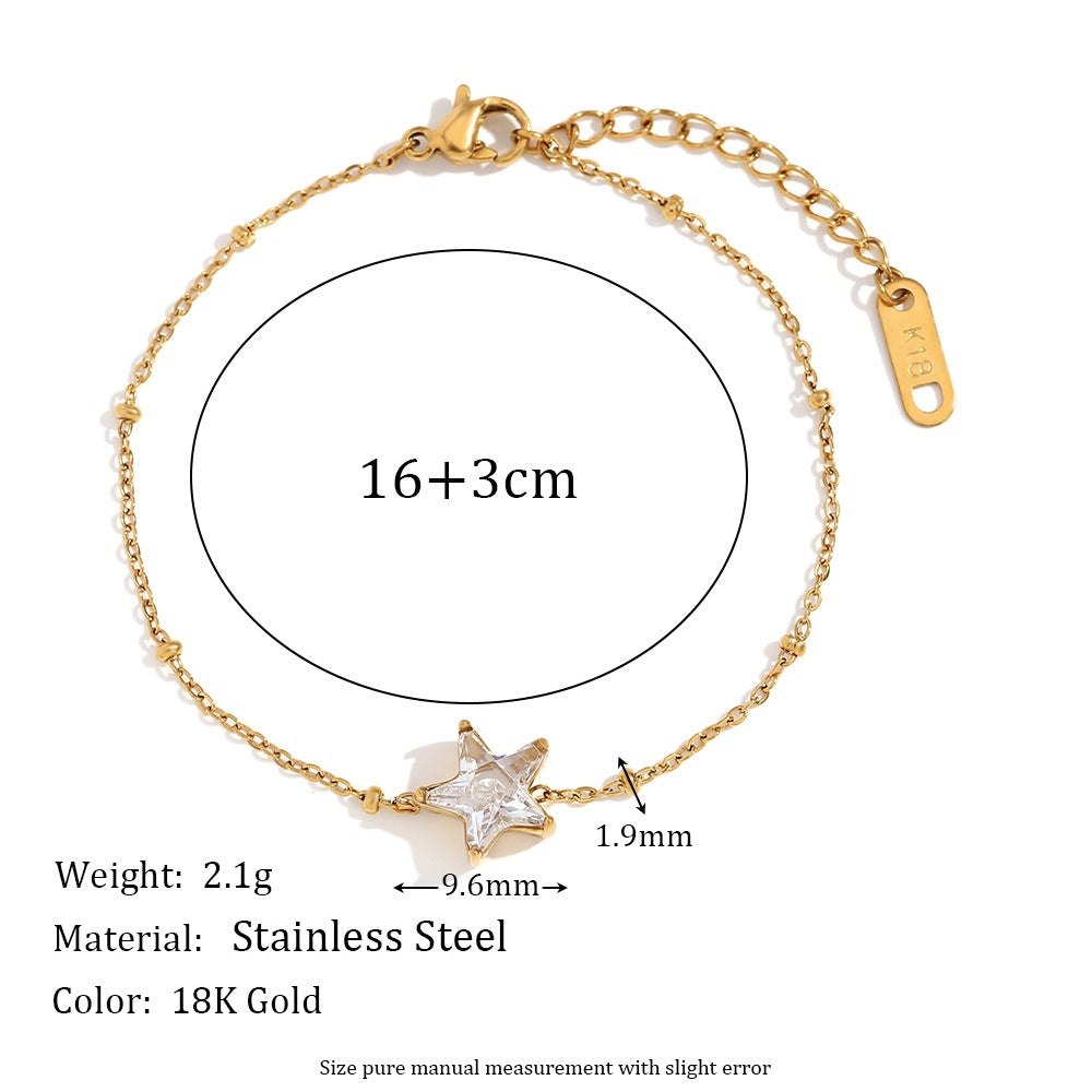 Fashionable Geometric Stainless Steel Plated 18K Gold Five-Pointed Star Beaded Bracelet for Women