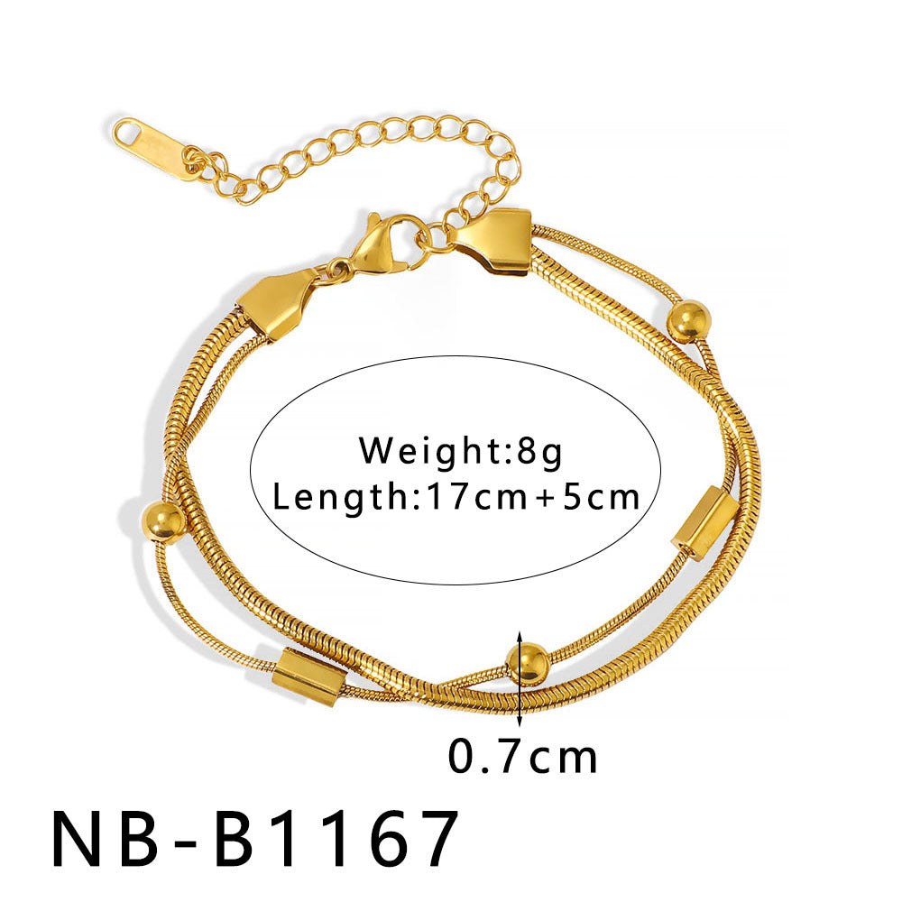 INS Style Geometric and Letter-Shaped Titanium Steel Stainless Steel Bracelet with 18K Gold Plating for Couples