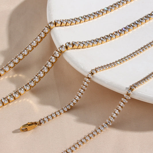 Collana da donna con clavicola alla moda in acciaio inossidabile placcato con zirconi tagliati a diamante geometrici