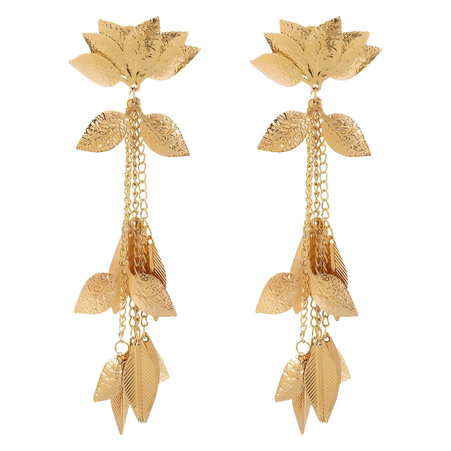 Oversized Lotus Tassel Earrings for Women with Plated Iron Floral Design and Bohemian-Inspired Statement Style