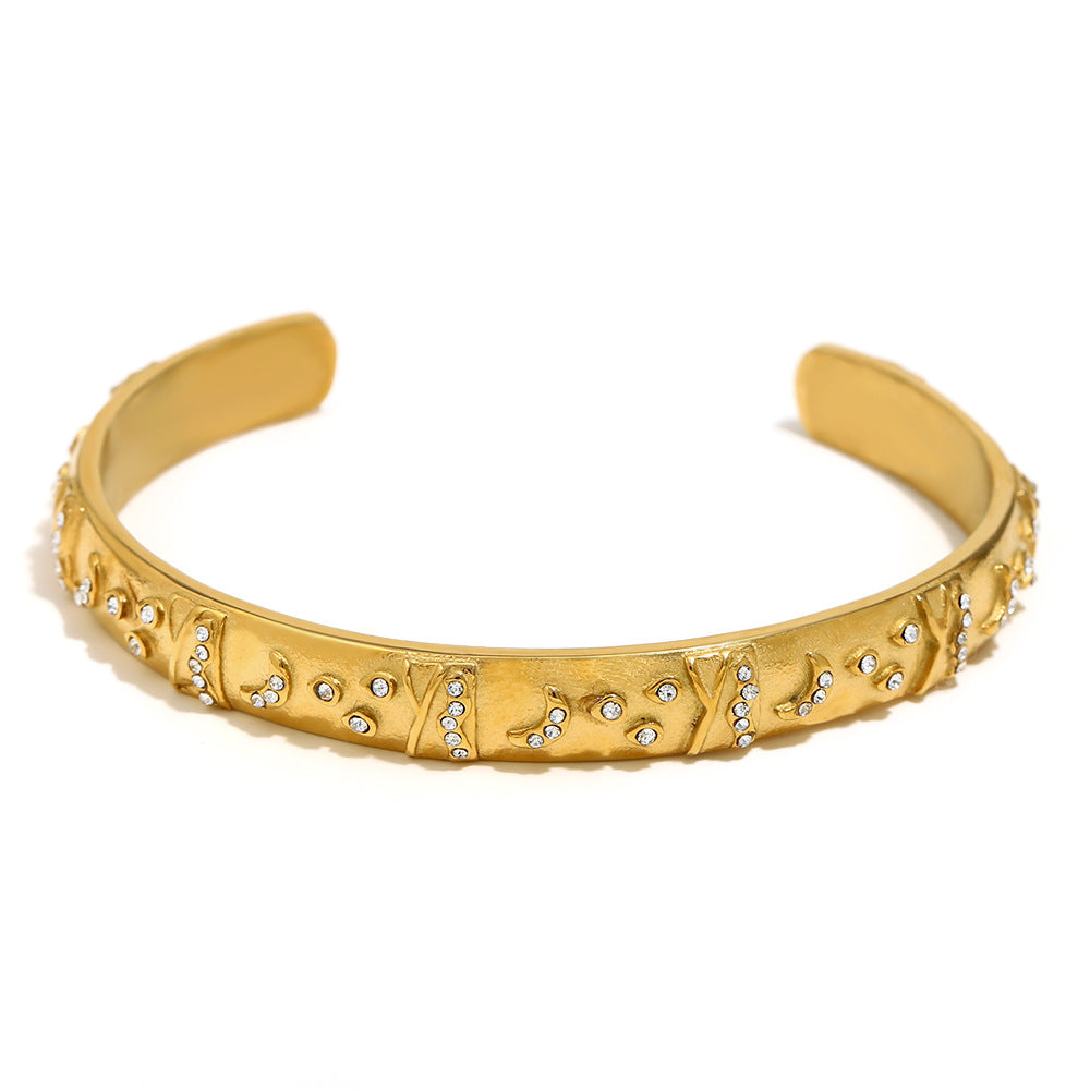 Elegant Geometric 18K Gold Plated Stainless Steel Ring Bracelet Earring Set for Women
