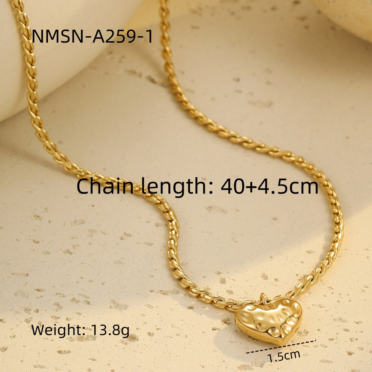 Collar con colgante minimalista de corazón de acero inoxidable con baño de oro de 18 quilates para mujer