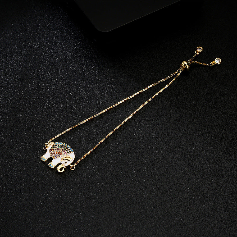 Gold Plated Drip Oil Cubic Zirconia Elephant Geometric Bracelet for Women