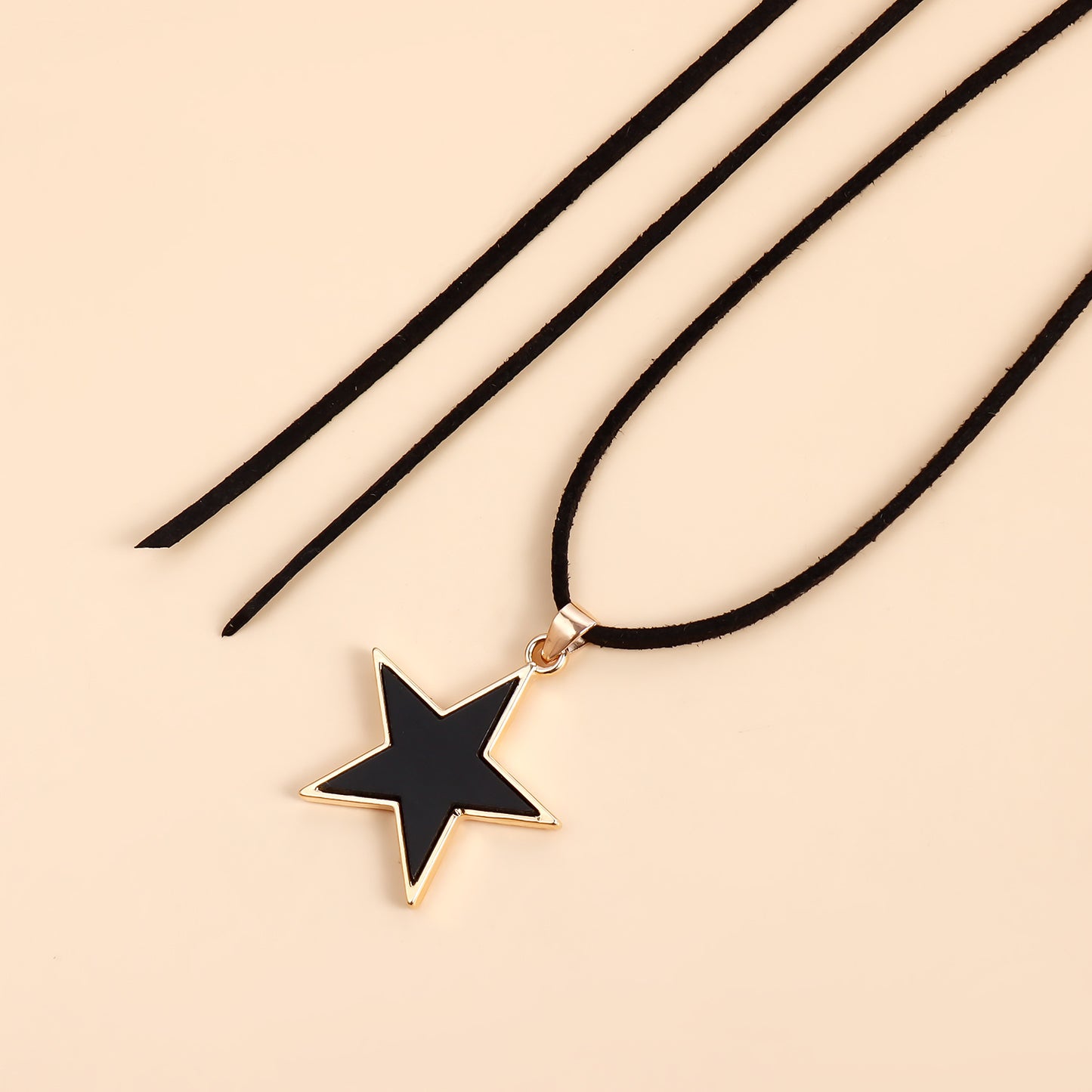 Minimalist Geometric Star Pendant Necklace for Women Adjustable Black Velvet Rope Chain with Alloy Plated Finish
