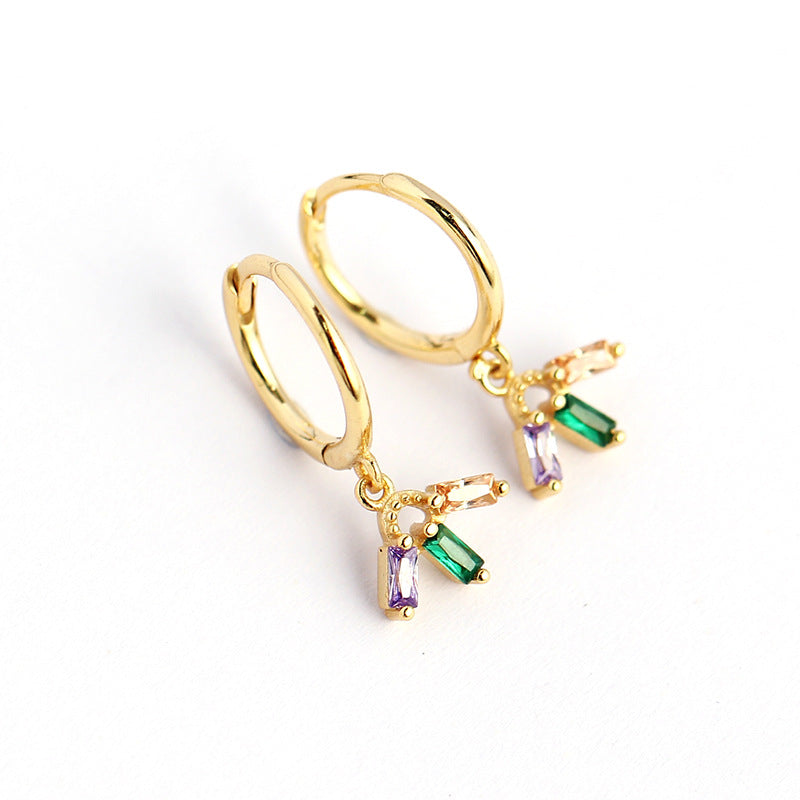 Pendientes de Plata de Ley 925 Minimalistas Geométricos con Incrustaciones de Circonita Cúbica Multicolor para Mujer