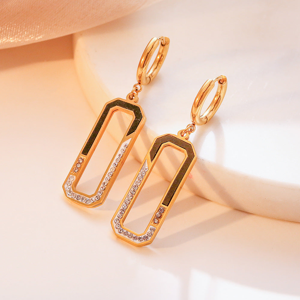 Minimalist Geometric Titanium Steel Earrings with Rhinestone Inlay for Women