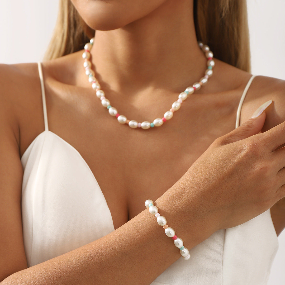 Pulsera de cuentas de perlas geométricas minimalistas para mujer, accesorio de moda hecho a mano para primavera y verano