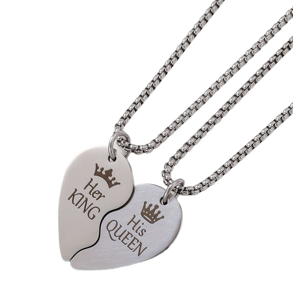 Personalized King and Queen Stainless Steel Pendant Necklace for Women with Polished Titanium Steel Charm and Drop Shape Design