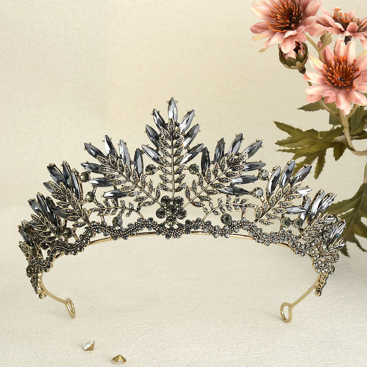 Cerchietto a corona in lega con strass e fiori barocchi per donne, regalo per matrimonio e compleanno