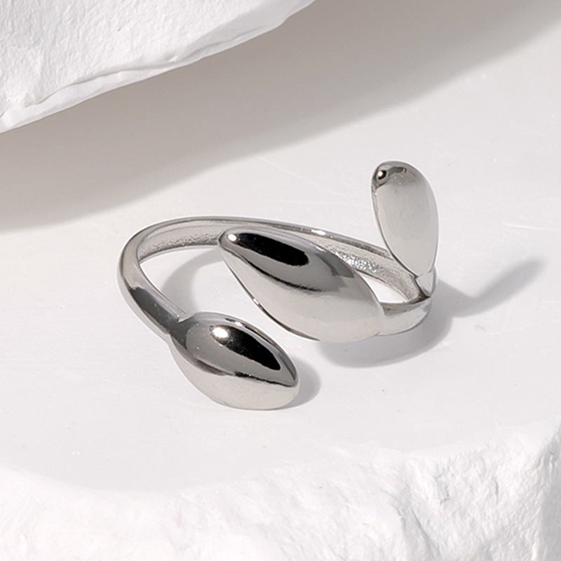 Minimalist Leaf-Shaped Titanium Steel Adjustable Ring for Women with Plated Finish