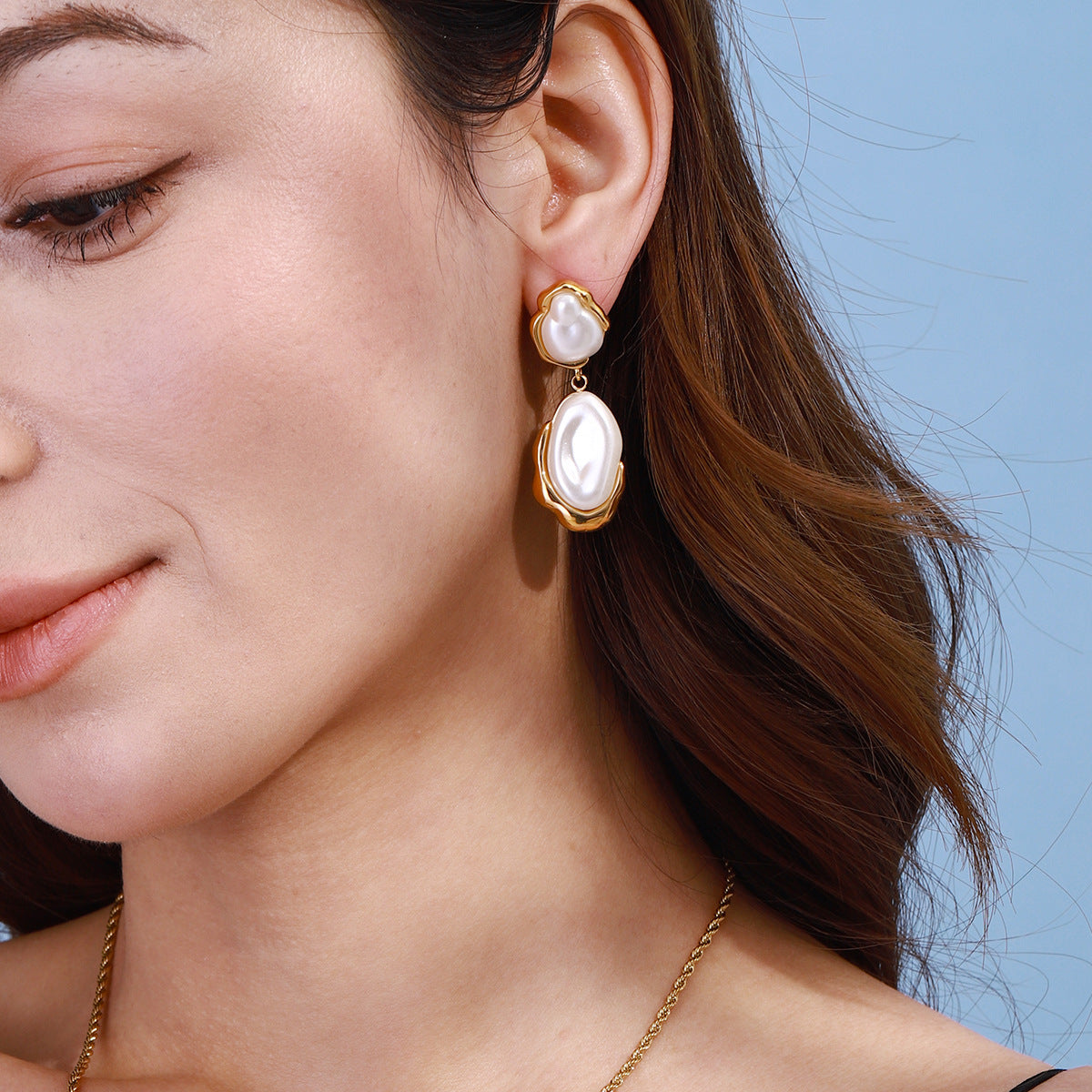 Elegant Geometric Pearl Inlay Plated Stainless Steel Earrings for Women