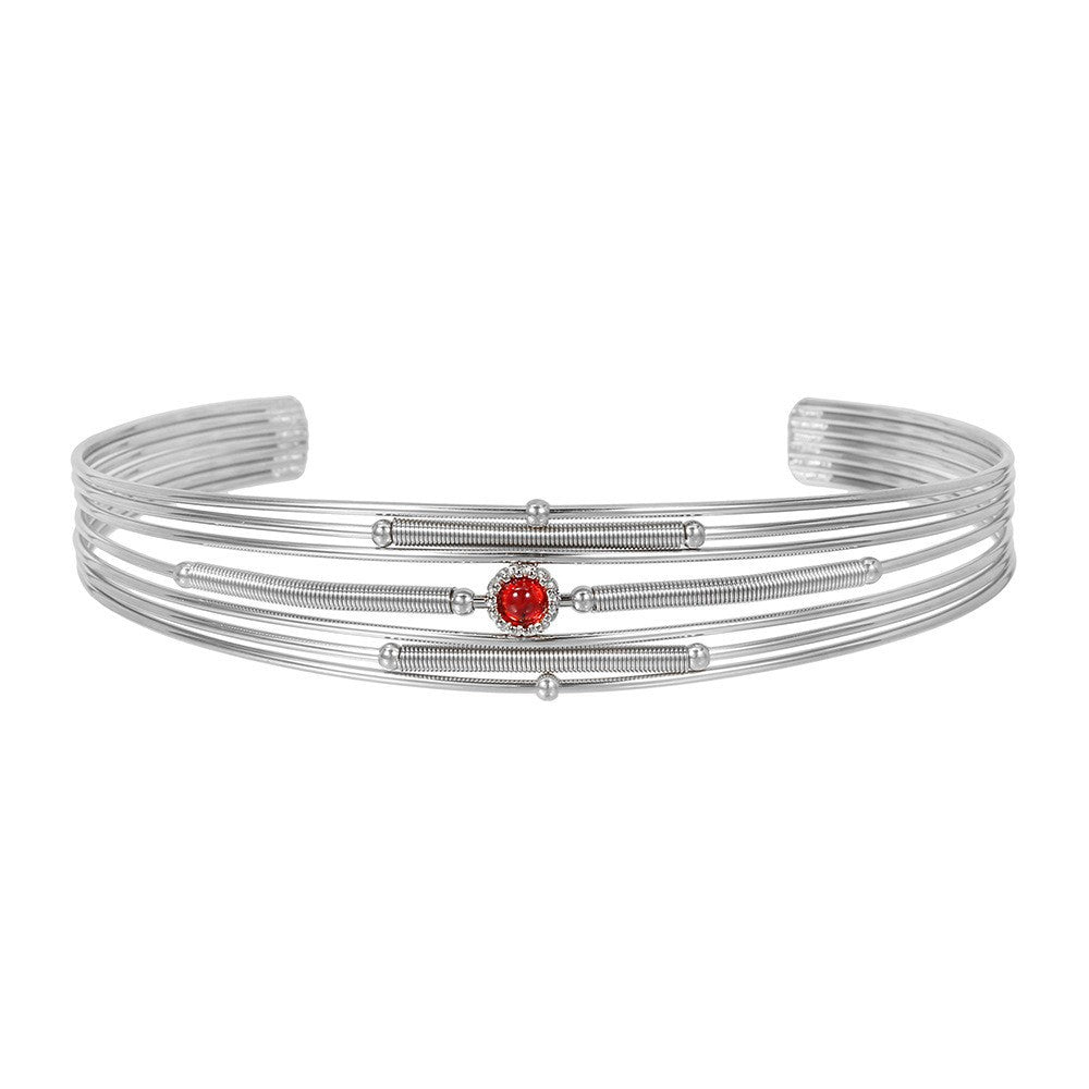 Minimalist Geometric Round Stainless Steel Cuff Bracelet with Gemstone Inlay for Women