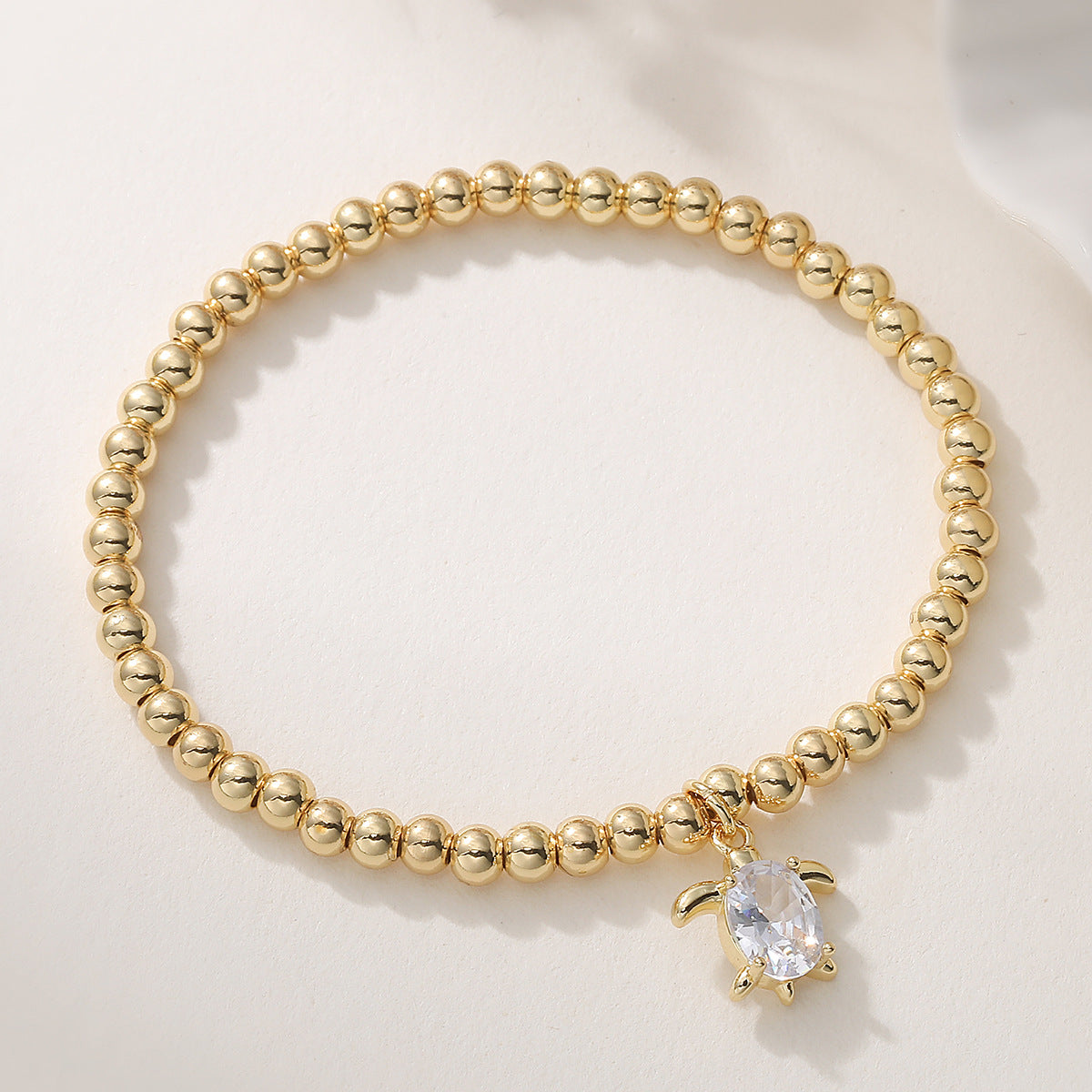 Minimalist Sweet Geometric Brass Gold Plated Cubic Zirconia Turtle Pendant Bracelet for Women