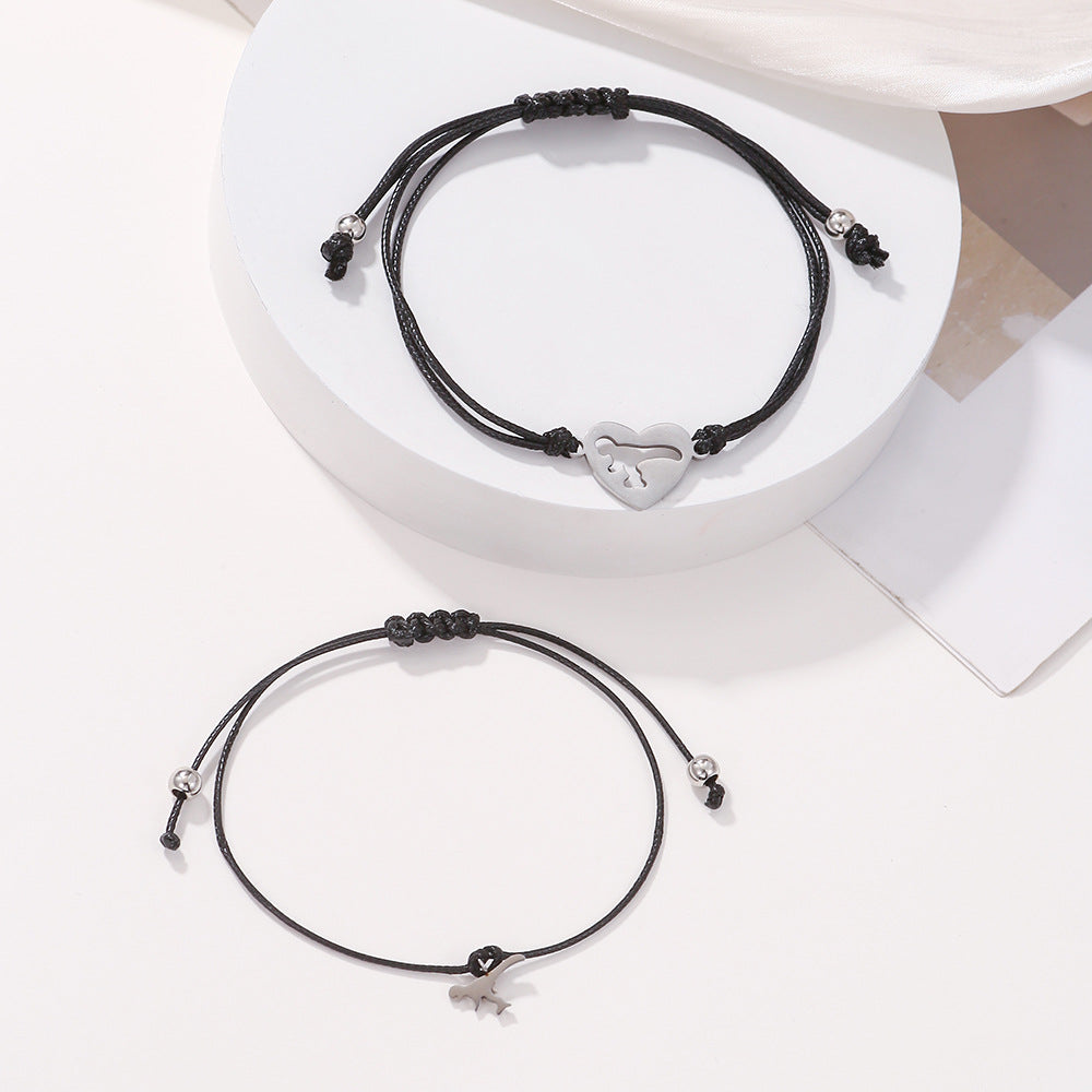 Handmade Geometric Dinosaur Titanium Steel Bracelet Set Unisex