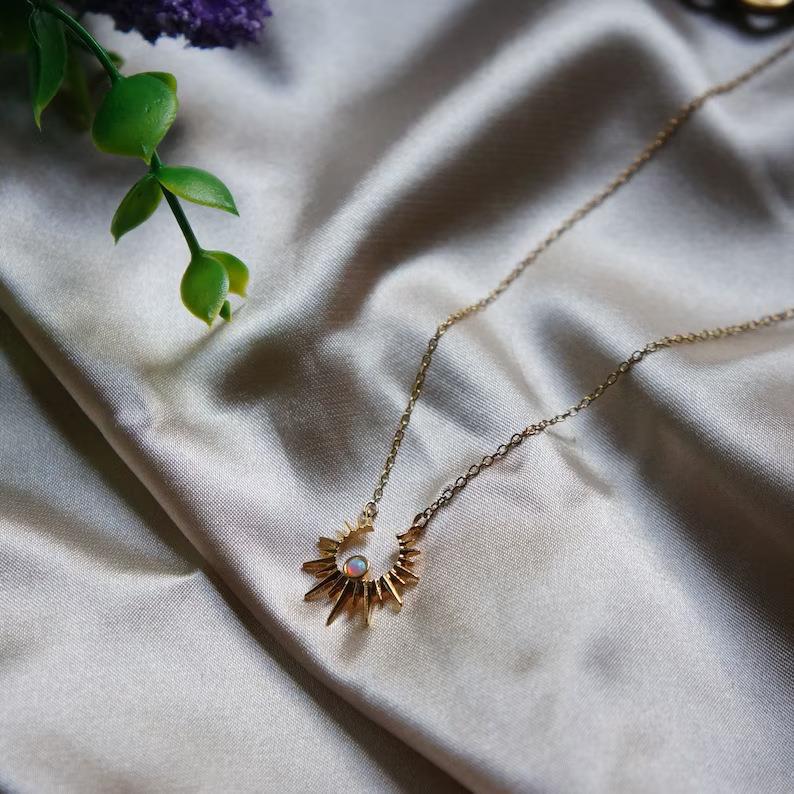 Vintage Star and Moon Pendant Necklace with Hollow Sun Design in Plated Copper on O-Chain for Women