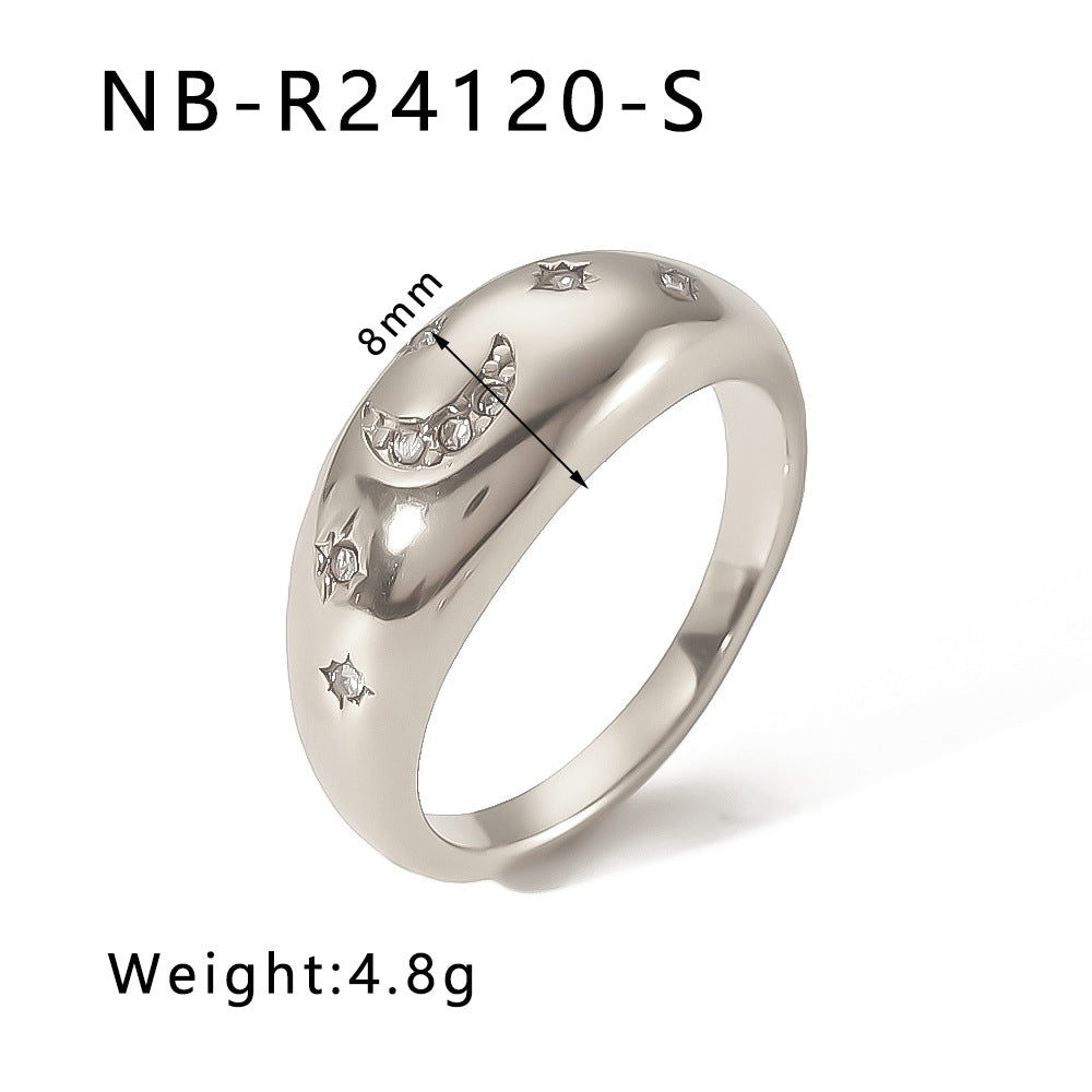 Elegante Anello in Acciaio Inossidabile con Trama Intrecciata e Intarsio di Strass con Motivi a Foglia, Onde e Forme Geometriche per Uomo e Donna