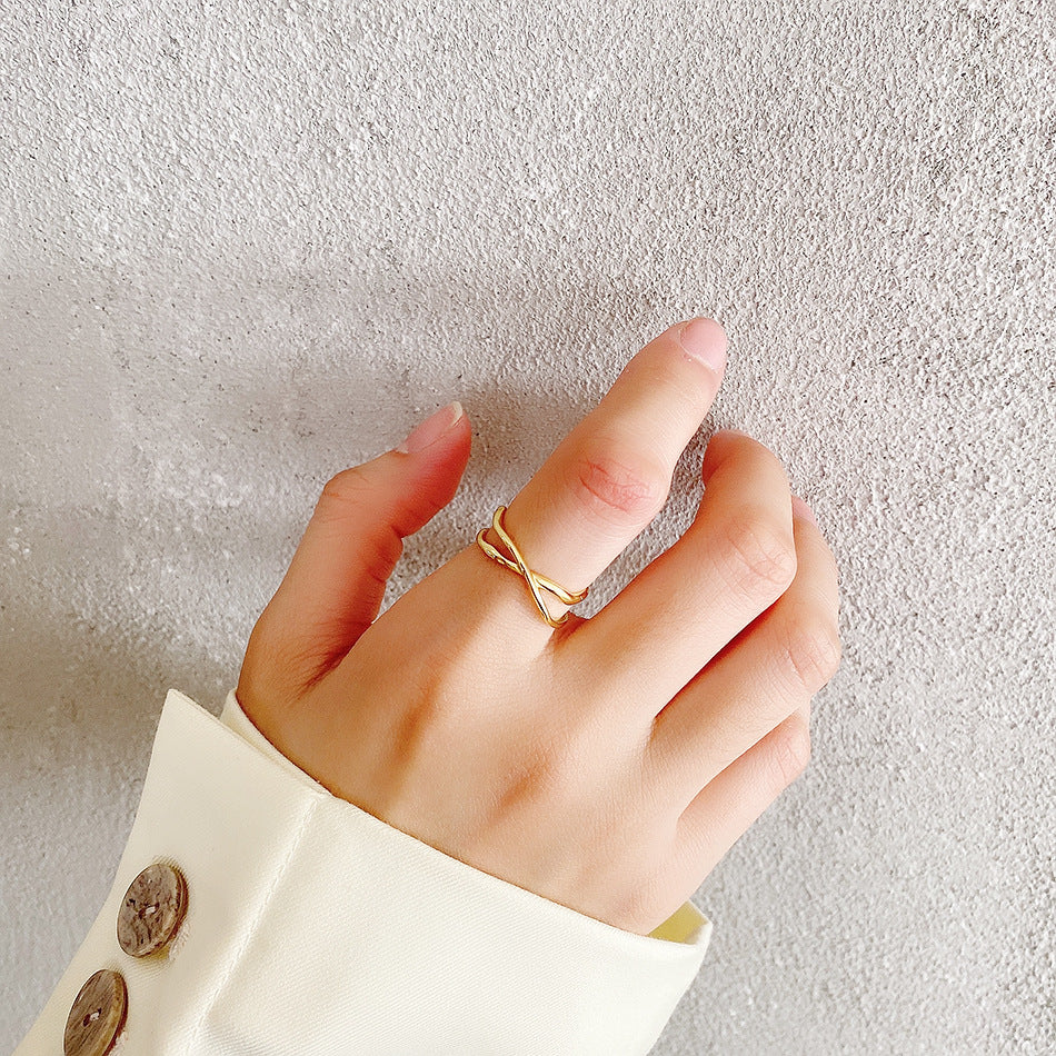 Minimalist Irregular Heart-Shaped 925 Sterling Silver Ring for Women with Silver Inlay