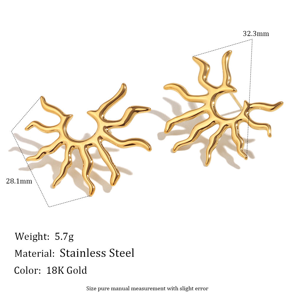 Minimalist Geometric Stainless Steel 18K Gold Plated Sun Ray Earrings for Women