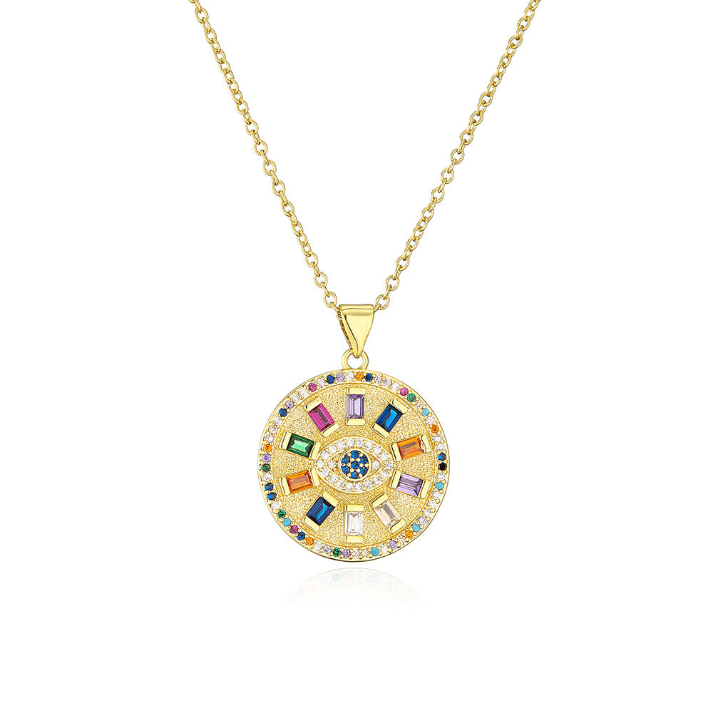 Collana pendente con occhio turco geometrico minimalista in rame placcato oro 18 carati e zirconi, da donna