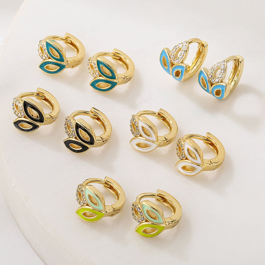 Pendientes de Aro Mini Geométricos Minimalistas para Mujer con Base de Cobre Bañado en Oro de 18K y Circonita Engastada en Esmalte