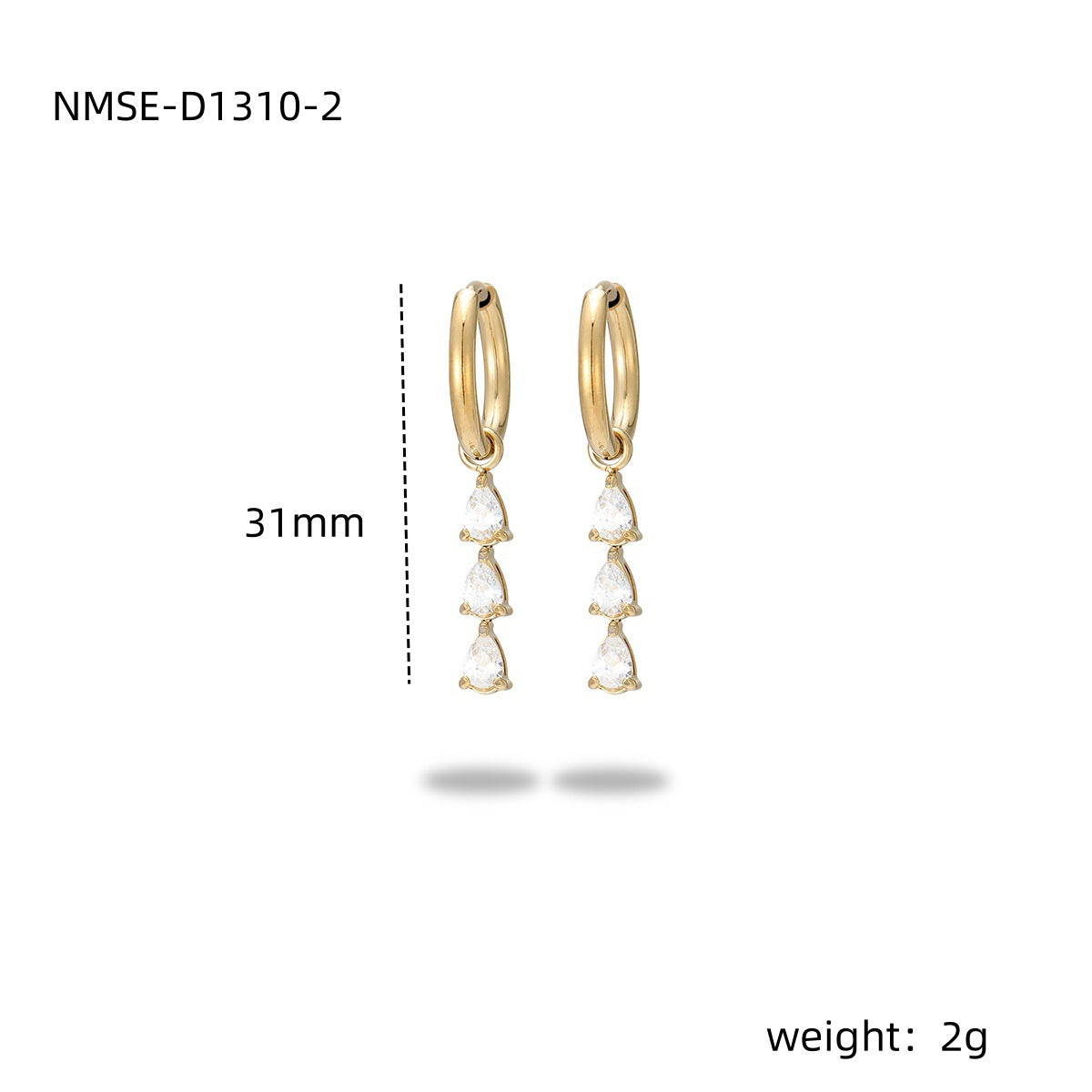 Pendientes de Acero de Titanio en Forma de Gota de Agua a la Moda con Incrustaciones de Pedrería, Acabado Galvanizado, Diseño de Lujo Ligero para Mujeres