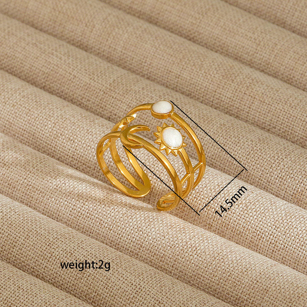 Anillo abierto irregular de acero inoxidable para mujer con baño de oro de 18K, diseños geométricos de corazón, estrella, letras y constelaciones