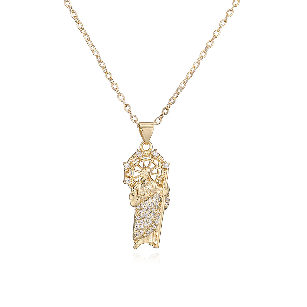 Minimalist 18K Gold Plated Brass Geometric Pendant with Cubic Zirconia for Women