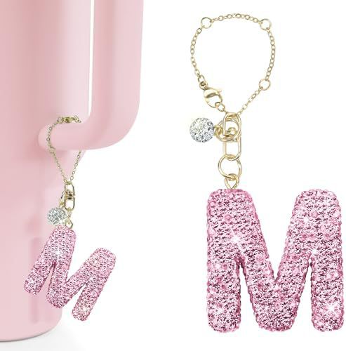 Rhinestone Inlaid Letter Resin Charm Bar Keychain Accessory