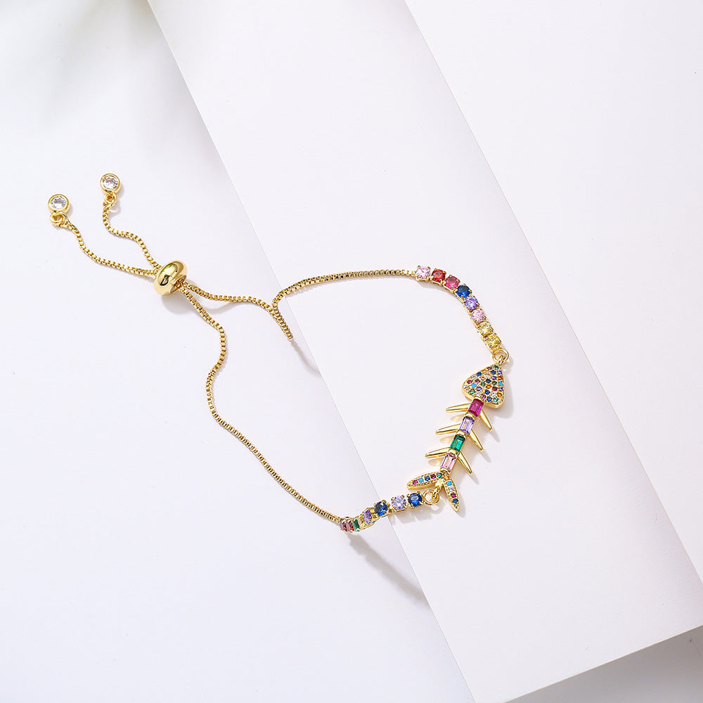 Geometric Style Copper Bracelet with Real Gold Plating and Zircon Inlay for Women