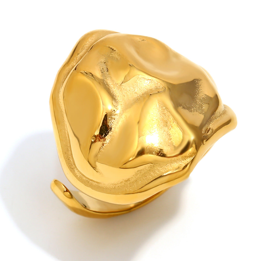 Fashion Geometric Stainless Steel Ring with 18K Gold Plating and Snake Head Design for Women