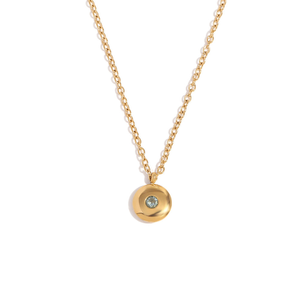 Collana con Pendente Rotondo Geometrico Minimalista da Donna in Acciaio Inossidabile con Placcatura in Oro 18K e Pietra Portafortuna di Dicembre