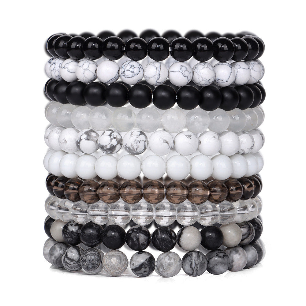Vintage Business Geometric Natural Gemstone Beaded Bracelet Set for Unisex