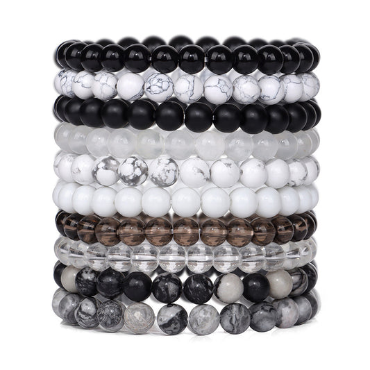 Vintage Business Geometric Natural Gemstone Beaded Bracelet Set for Unisex