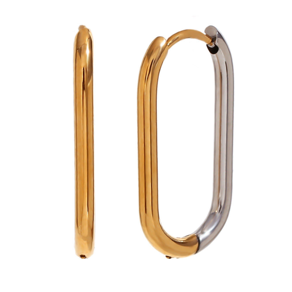 Fashion Minimalist Geometric Long O-Hoop Earrings Stainless Steel 18K Gold Plated for Women