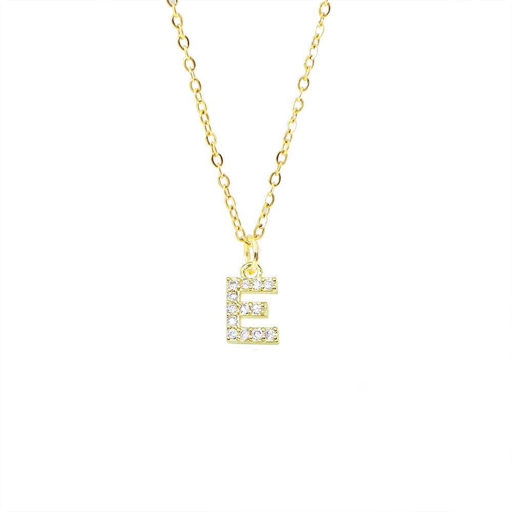 Collar con colgante de cadena de serpiente de oro chapado en acero titanio con forma de letra minimalista para mujer con incrustaciones de circonita cúbica