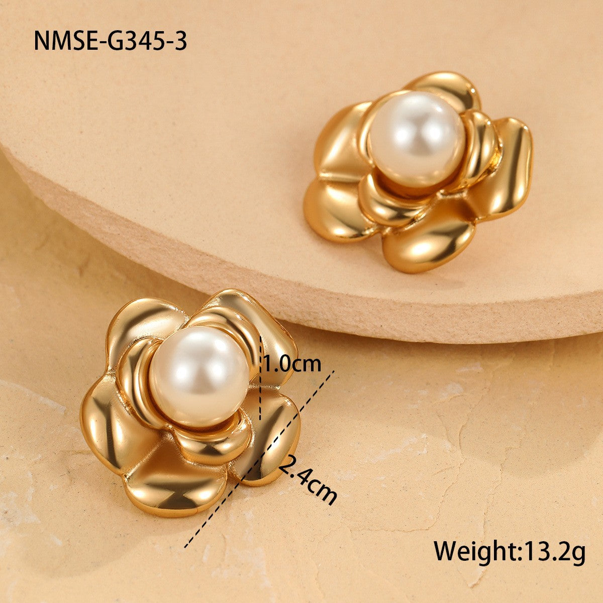 Elegant French-Style Baroque Pearl Earrings in Stainless Steel with Floral and Geometric Design, Electroplated Finish for Women