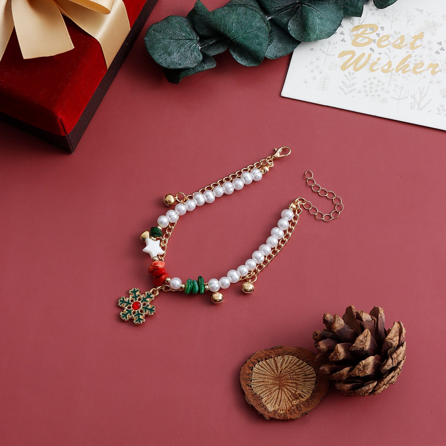 Original Design Irregular Star Snowflake Bell Charm Bracelet with Plated Finish for Women and Men