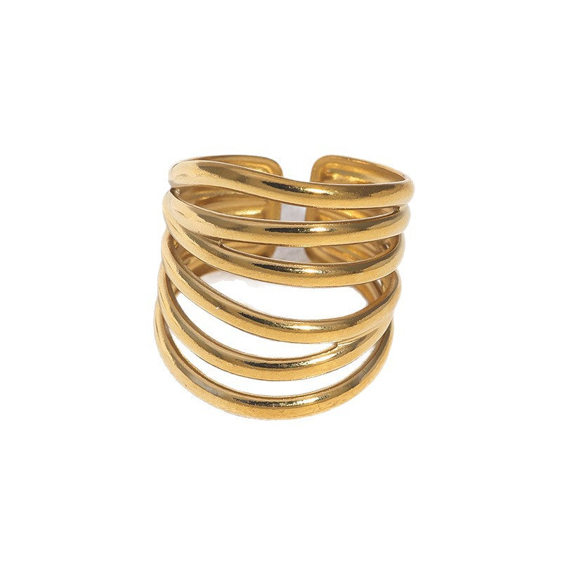 Minimalist Geometric Hollow Line Open Ring 18K Gold Plated Stainless Steel for Women
