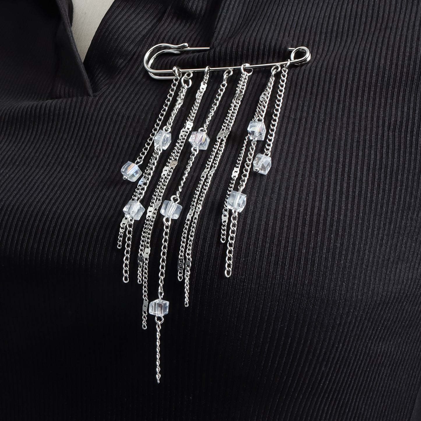 Elegant Square Geometric Crystal Plated Alloy Brooch with Tassel for Women