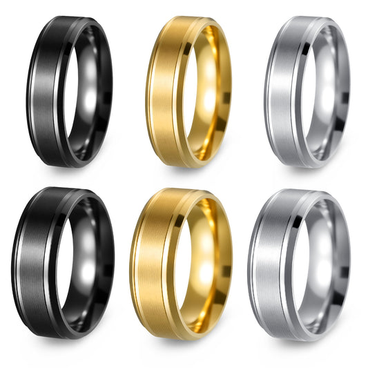 Anello geometrico rotondo unisex in acciaio inossidabile placcato opaco minimalista