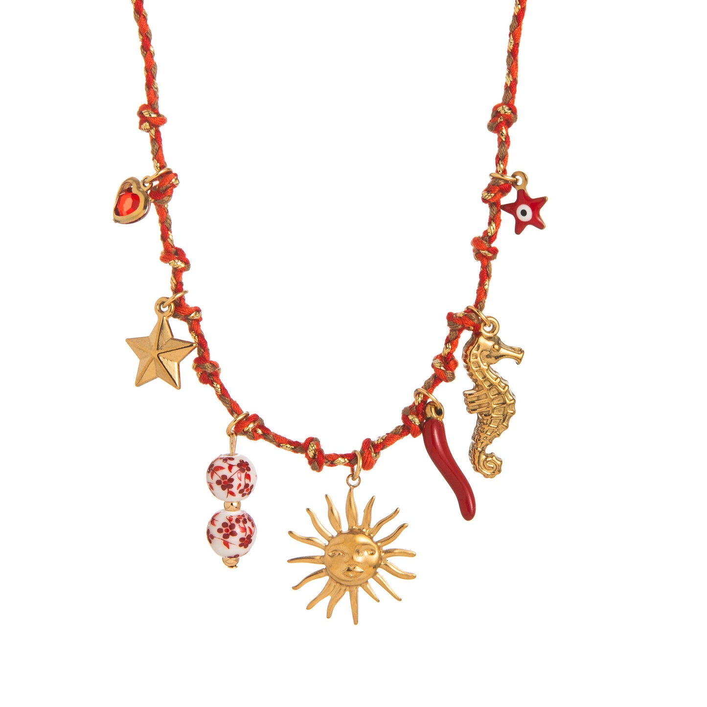 Minimalist Star Pearl Heart Pendant Necklace in Titanium Steel with Plated Finish on Colorful Dopamine Cord