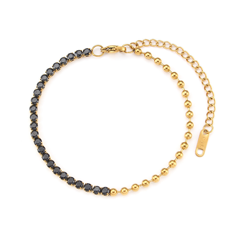 Elegante pulsera de eslabones cubanos geométricos de acero inoxidable con detalles de diamantes de imitación y acabado chapado para mujer