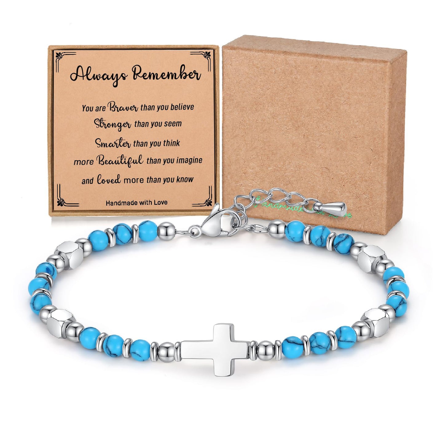 Bohemian Sweet Geometric Natural Stone Turquoise Agate Zebra Print Stainless Steel Bracelet Unisex