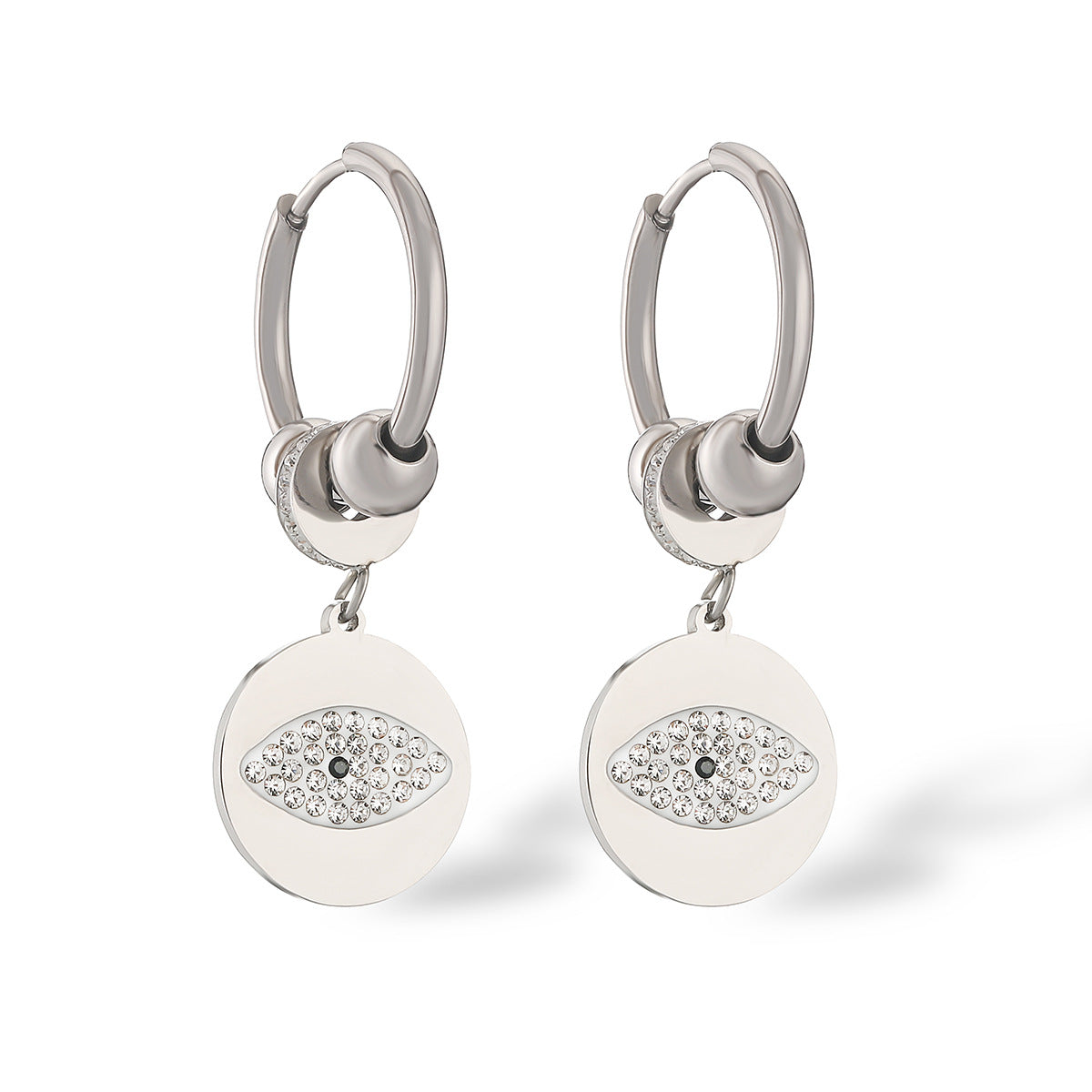 Minimalist Geometric Titanium Steel Earrings with Gold Plating and Zircon Evil Eye Design for Women